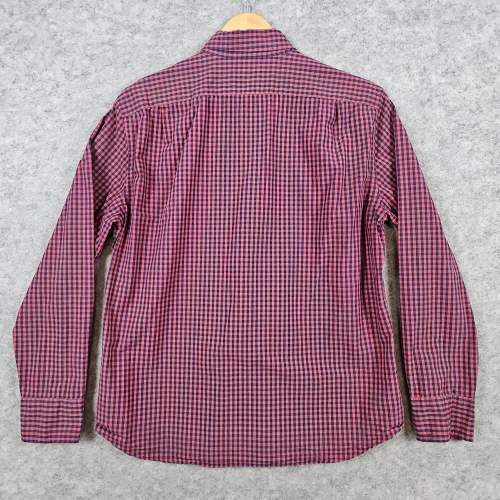 J Crew Re-Imagined Slim Untucked Flex Washed Size L Shirt Blue Red Checks Preppy